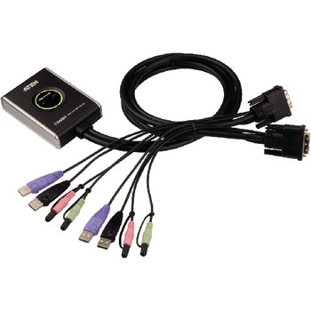 2-Port KVM Switch für USB-Eingabegeräte und DVI-Grafik mit Tonübertragung