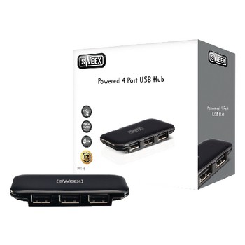 4 Ports USB-Hub USB 2.0 Spannungsversorgung Schwarz