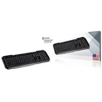 Tastatur mit Kabel Multimedia USB US International Schwarz