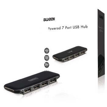 7 Ports USB-Hub USB 2.0 Spannungsversorgung Schwarz