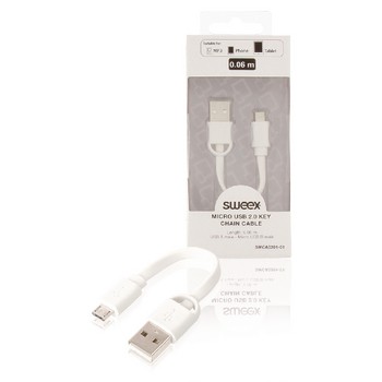 USB 2.0 Kabel A Stecker - Micro-B Stecker Flach 0.06 m Weiß