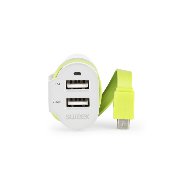 Auto-Ladegerät 3-Ausgänge 6 A 2x USB / Micro USB Weiss/Grün