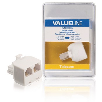 Telefonadapter RJ11 (6P4C) Kupplung - 2x RJ11 (4/6) Kupplung Weiß
