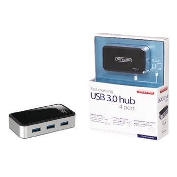 4 Ports USB-Hub USB 3.0 Spannungsversorgung Schwarz