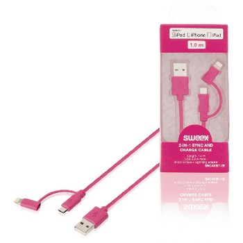 2-in-1-Sync und Ladekabel USB Micro B-Stecker + Lightning-Adapter - A Stecker 1.00 m Rosa